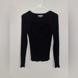 Marled Reunited Clothing Black Ribbed Cut-Out Long Sleeve Top - Size Medium